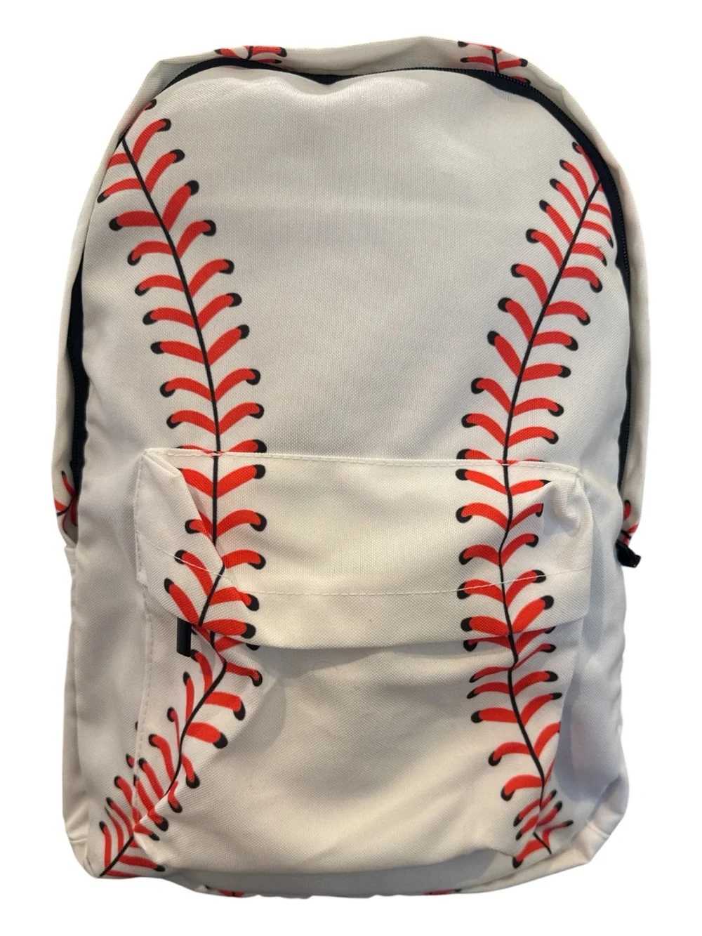 White & Red Baseball Stitch Backpack